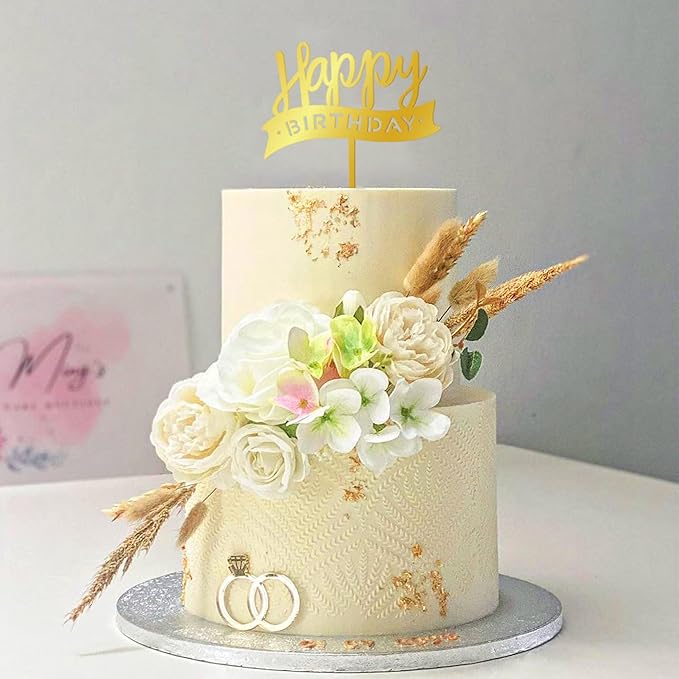 50 PCS Gold Happy Birthday Cake Topper Acrylic Cupcake Topper Pick for Birthday Cake Desserts Decorations (Gold)