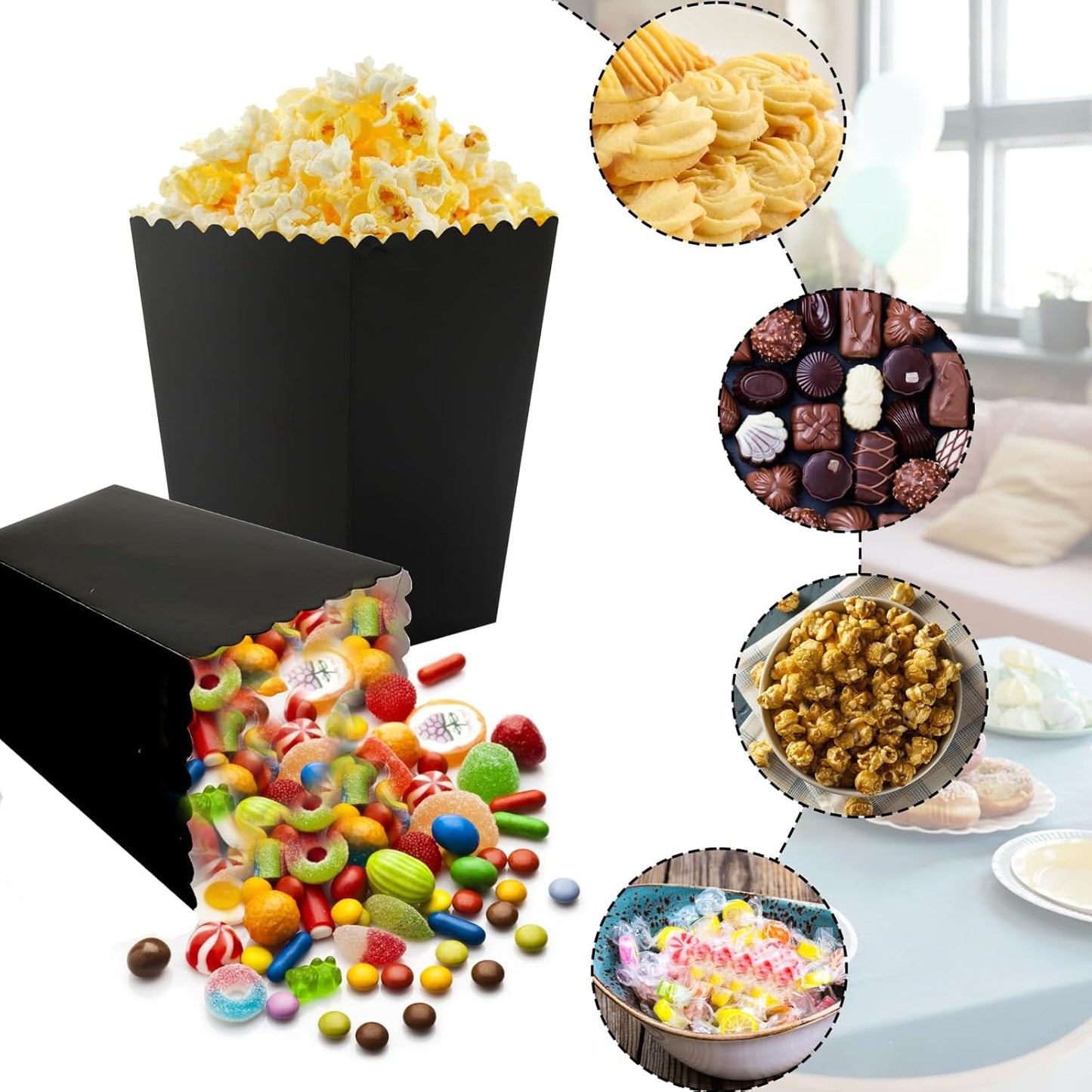 200 Pcs Mini Popcorn Boxes for Party Black Popcorn Bags Cardboard Popcorn Cups Disposable Snack Candy Popcorn Containers Holder for Halloween Christmas Birthday Wedding (2.2 x 4.2 x 3 Inches)