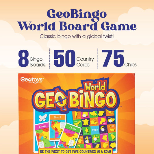 GeoToys GeoBingo, World Bingo Game for Kids, Geography Game for Home, School or Camp - Fun Bingo Games for Family, Play & Learn Countries of the World, Ages 4 and Up