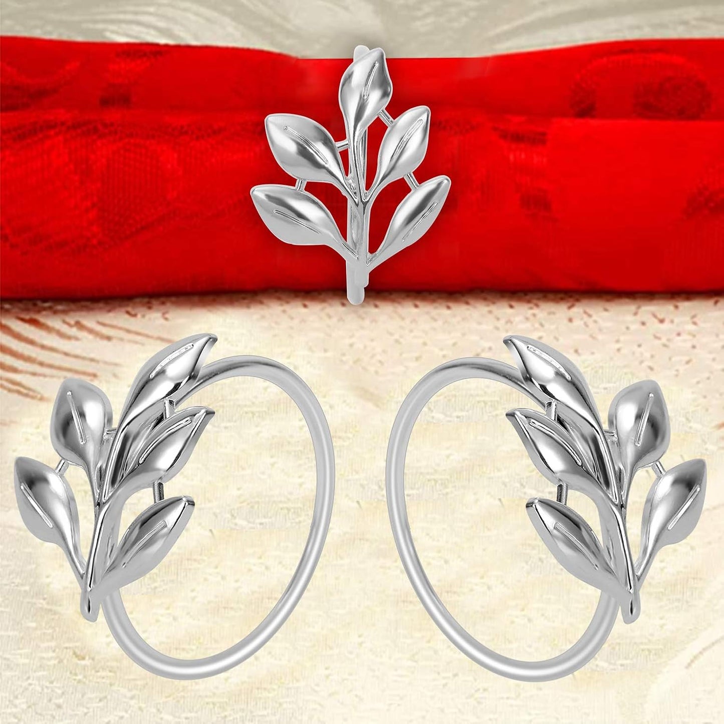 KPOSIYA Set of 12 Leaf Napkin Rings Metal Gold Napkin Holder Table Napkin Rings for Thanksgiving Day Christmas Dinning Table Parties Everyday (Ye Zi-Silver 12)