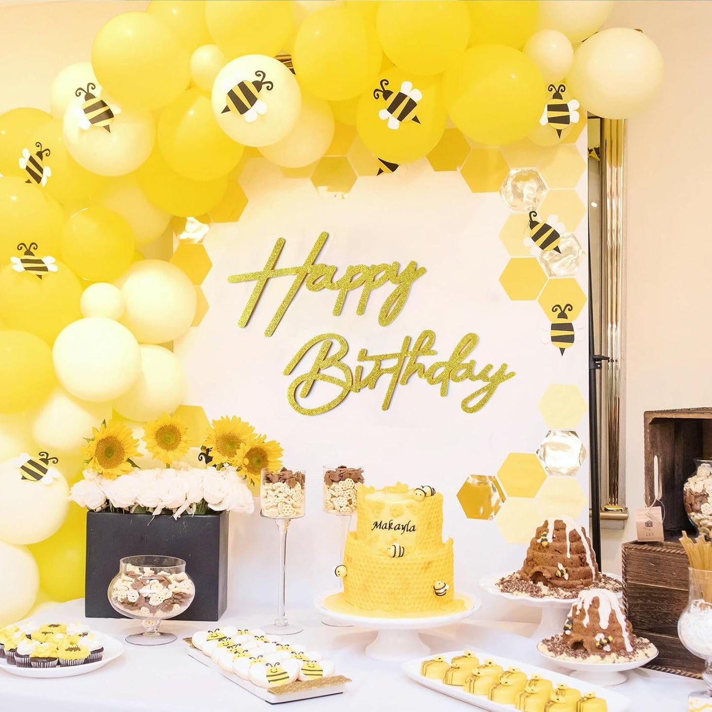 Glitter Gold Happy Birthday Sign for Arch Backdrop - Felt Happy Birthday Letters Signs for Balloon Arch Wall Decorations Large Happy Birthday Remove Logo for Baby Girl Women Party Decor