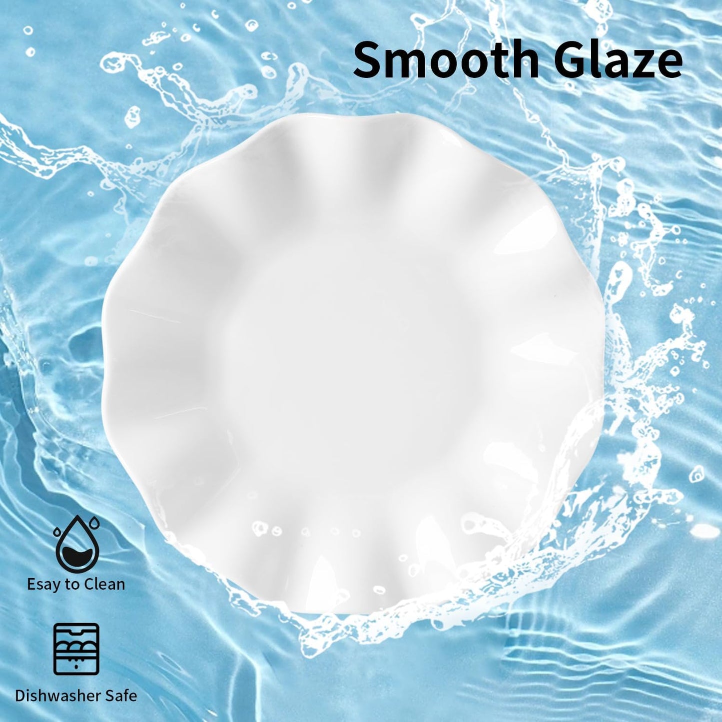 7 Inch White Dessert Plates Set of 12, Ceramic Appetizer Plate Wave Dinnerware Set, Small Dinner Plates for Snacks, Side Dishes, Fruit, Salad, Microwave Oven and Dishwasher Safe