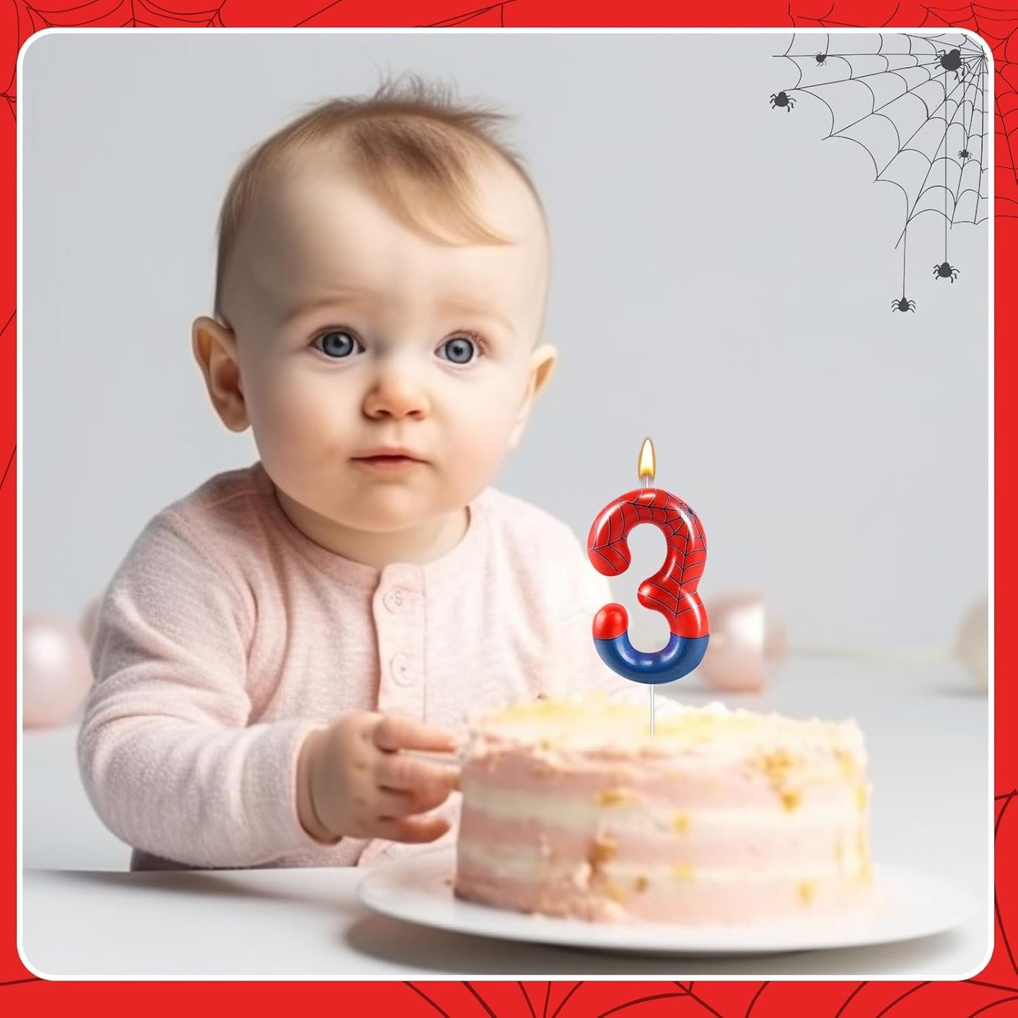 Spider Themed Birthday Candles Number 3 Candle Birthday Cake Candle Party Decoration Cake Topper for Spider Party Decoration Theme Party Supplies (Number 3)