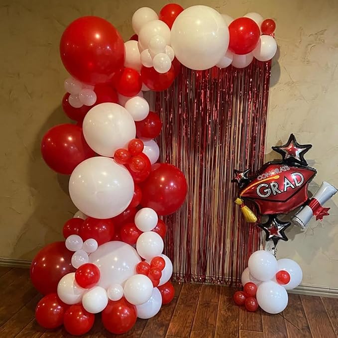 YMSZ Red and White Balloons Garland Arch Kit, 134pcs Red Balloon and White Balloons for Mother's Day, Valentine's Day, Birthday, Wedding, Christmas Party Decorations