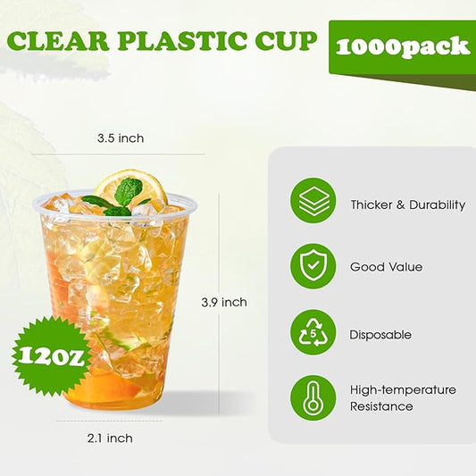 Lilymicky 1000 PACK 12 oz Clear Plastic Cups, Cold Disposable Party Drinking Cups for Parties, Picnic, BBQ & Events