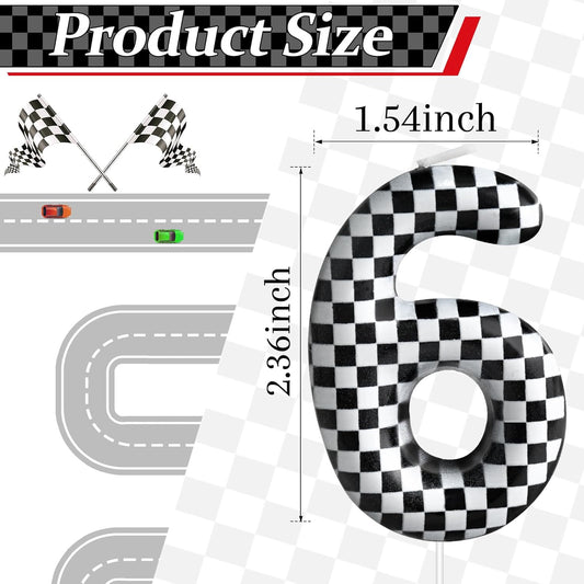 Racing Cars Themed Birthday Candle Number 6 Checkered Candle Birthday Party Decoration Cake Topper for Racing Car Party Decoration Theme Party Supplies (Number 6)