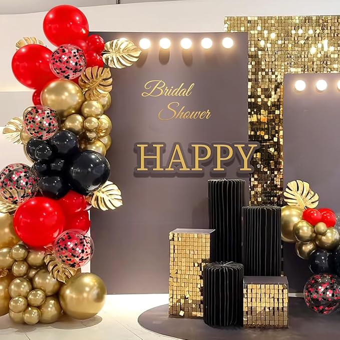Red Black Gold Balloons Garland Arch Kit, 167Pcs Latex Balloons Different Sizes 18 12 10 5 inch for Graduation Birthday Hollywood Movie Night Casino Theme Party Decorations