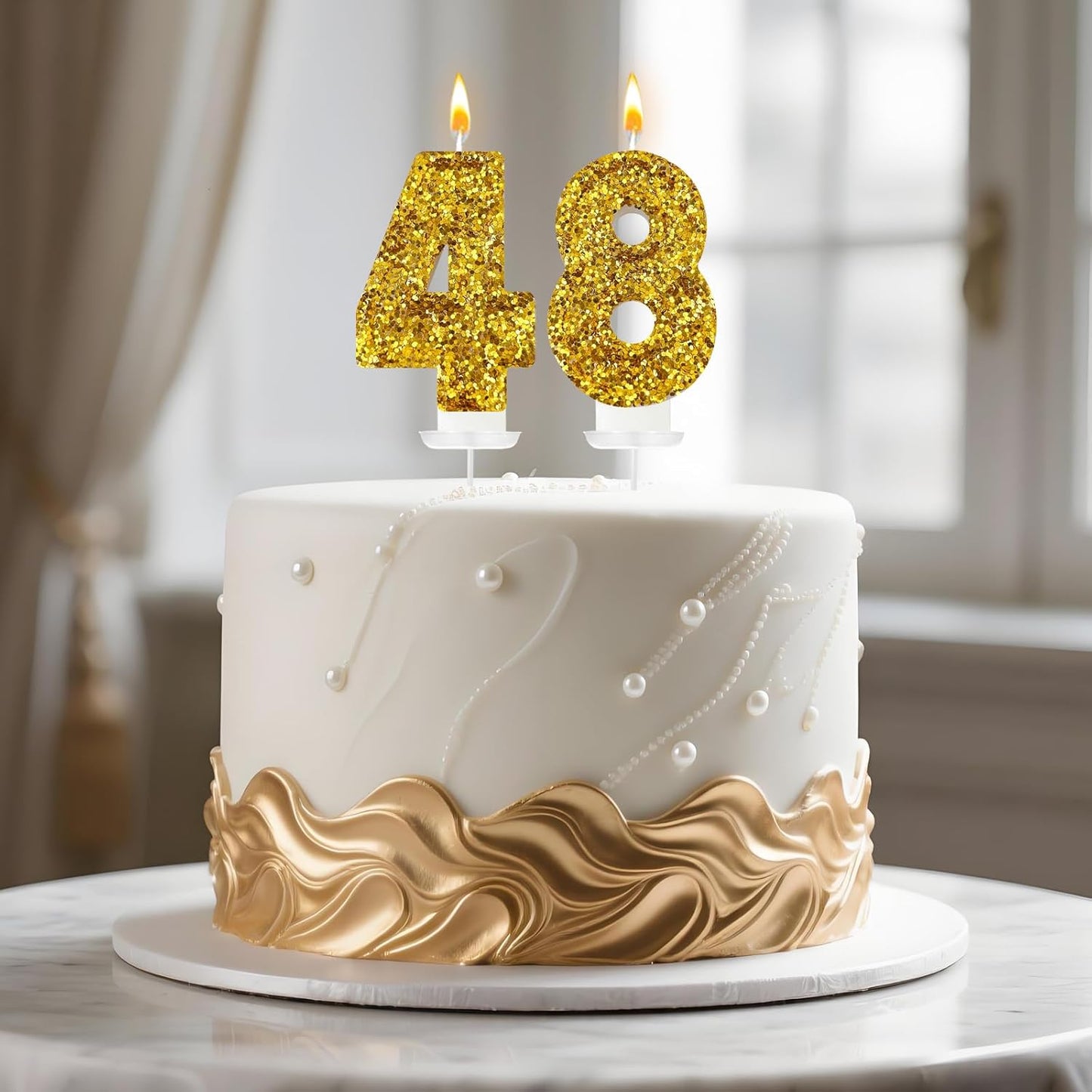 Birthday Number Candles, Glitter Number Candle Cake Decorations with Sequins, Cupcake Decorations for Girls, Women, Party Anniversary Celebrations (Number 8, Golden)