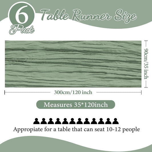 6 Pack 10FT Sage Green Cheesecloth Table Runner 35x120 Inch Gauze Rustic Boho Table Runner Cheese Cloth for Wedding Decor Birthday Party Bridal Baby Shower Table Centerpiece Decoration