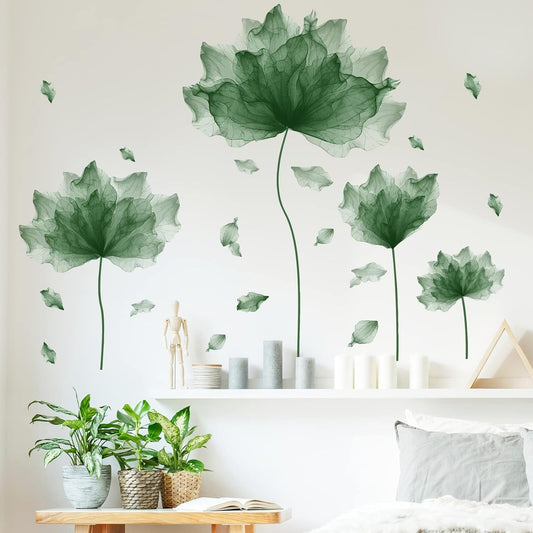 39.3'' x 32.6'' Huge Flower Petal Wall Decals Living Room Floral Wall Stickers Removable Peel and Stick Waterproof Wall Art Decor Stickers for Bedroom Bathroom Office (Blackish Green)