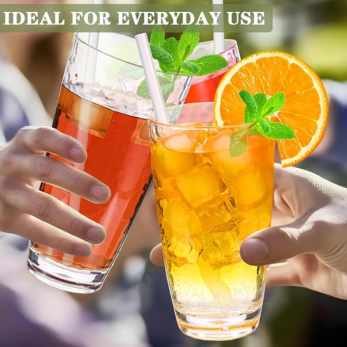 9 Pcs Plastic Drinking Tumblers Set of 14/18/24 oz, Acrylic Drinking Glasses with Straw&PP Brush, BPA-Free, Stackable Water Cups, Clear Cups for Juice, Wine (14/18/24 oz-9 pcs)
