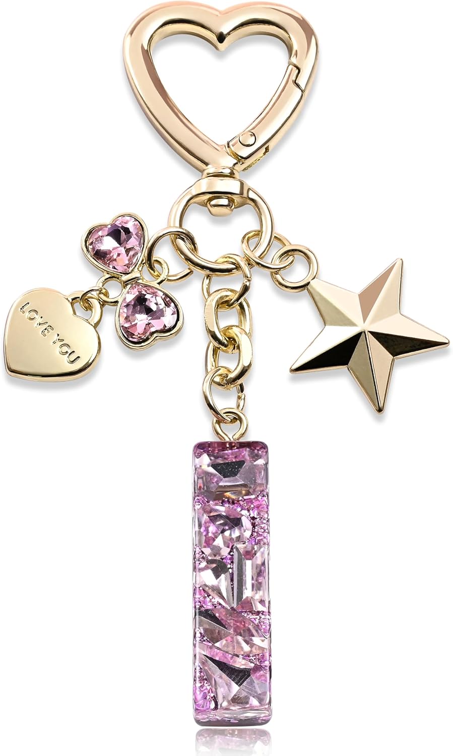 Cute Bling Keychain initial Letter Butterfly Star Pink Purple Gift for Women Girls Bag Cup Charms Accessories