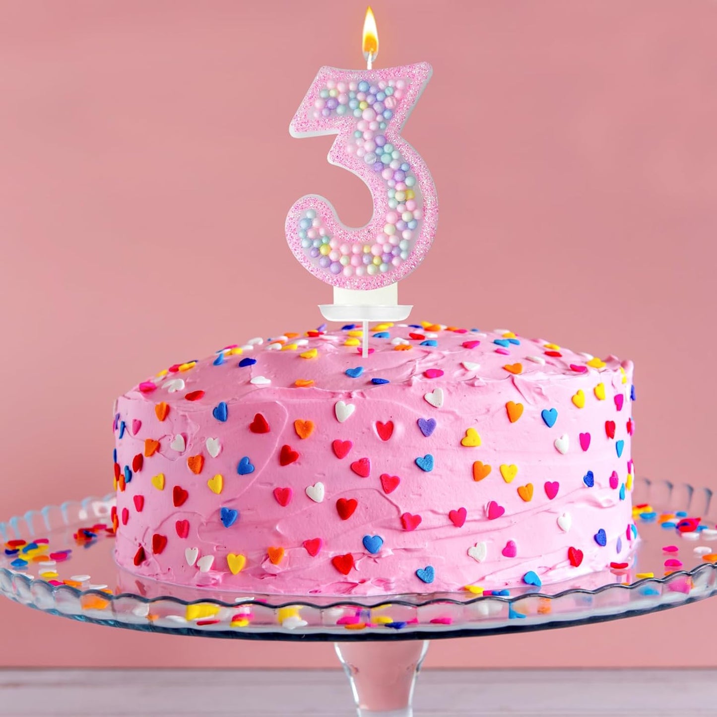 Zlongron Birthday Number Candles, Handmade Macaron 3D Flash Number 3 Candle, Suitable for Girls and Boys' Birthdays, Weddings, Anniversaries, Theme Party Cake Decorations