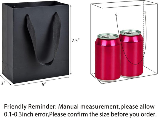 HUAPRINT 30 Pack Black Gift Bags with Ribbon Handles,6x3x7.5 inch Paper Bag Bulk for Shopping Party Favor Merchandise Business Wedding