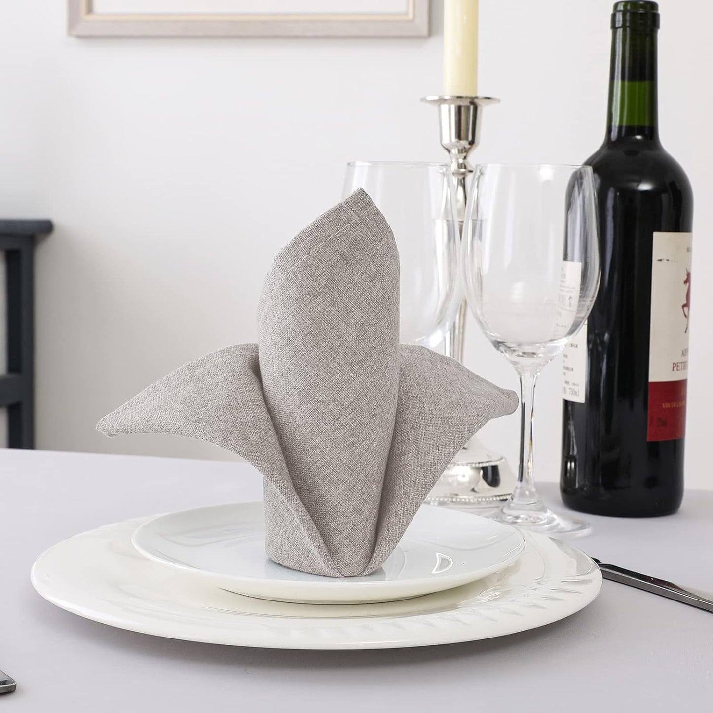 H.VERSAILTEX Linen Textured Cloth Napkins Set of 12 (18" X 18") Linen Textured Dinner Napkins Waterproof Extra Soft Thick Durable Reusable Napkins with Hemmed Edges, Heather Taupe