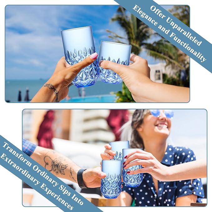 Acrylic Drinking Glasses Set of 12 Blue Mixed Drinks Glassware Unbreakable Palstic Tumbler and Rocks Glass Set 6pcs 18oz Highball and 6pcs 12 oz Cocktail Glasses for Cocktail Iced Coffee Beer Whiske