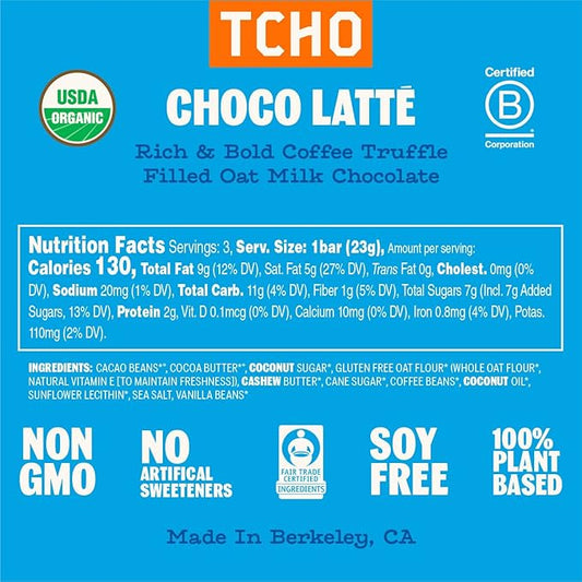 TCHO Choco Latte 47% Oat Milk Chocolate Bars (10 pack) | Plant Based, Organic & Fair Trade, | Non GMO, Non-Dairy, Vegan Chocolate, Soy Free (2.5oz each)