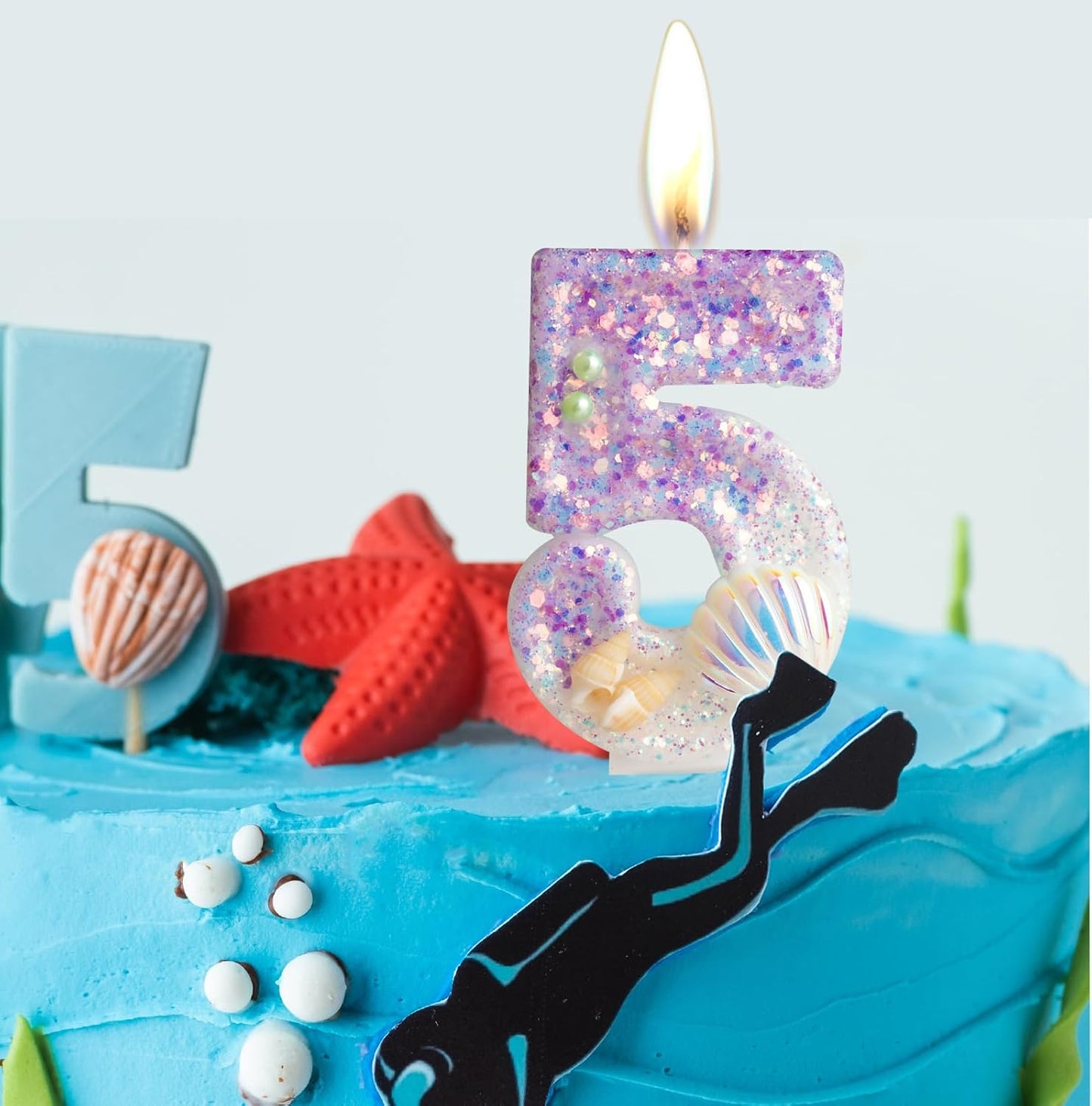 Pulper Mermaid Sequins Shell Birthday Candles, Mermaid Themed Birthday Cake Topper