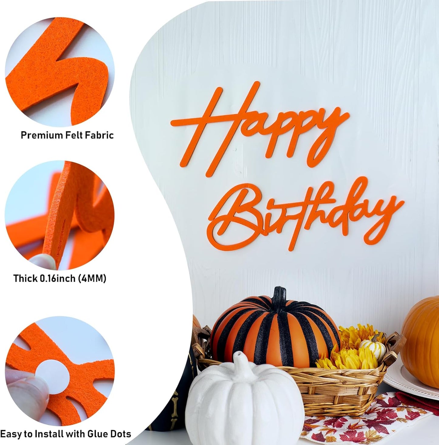 Orange Happy Birthday Sign for Backdrop - Felt Happy Birthday Letters for Balloon Arch Party Wall Decor Large Signs for Boys Girls Women Party Baby Shower Decorations
