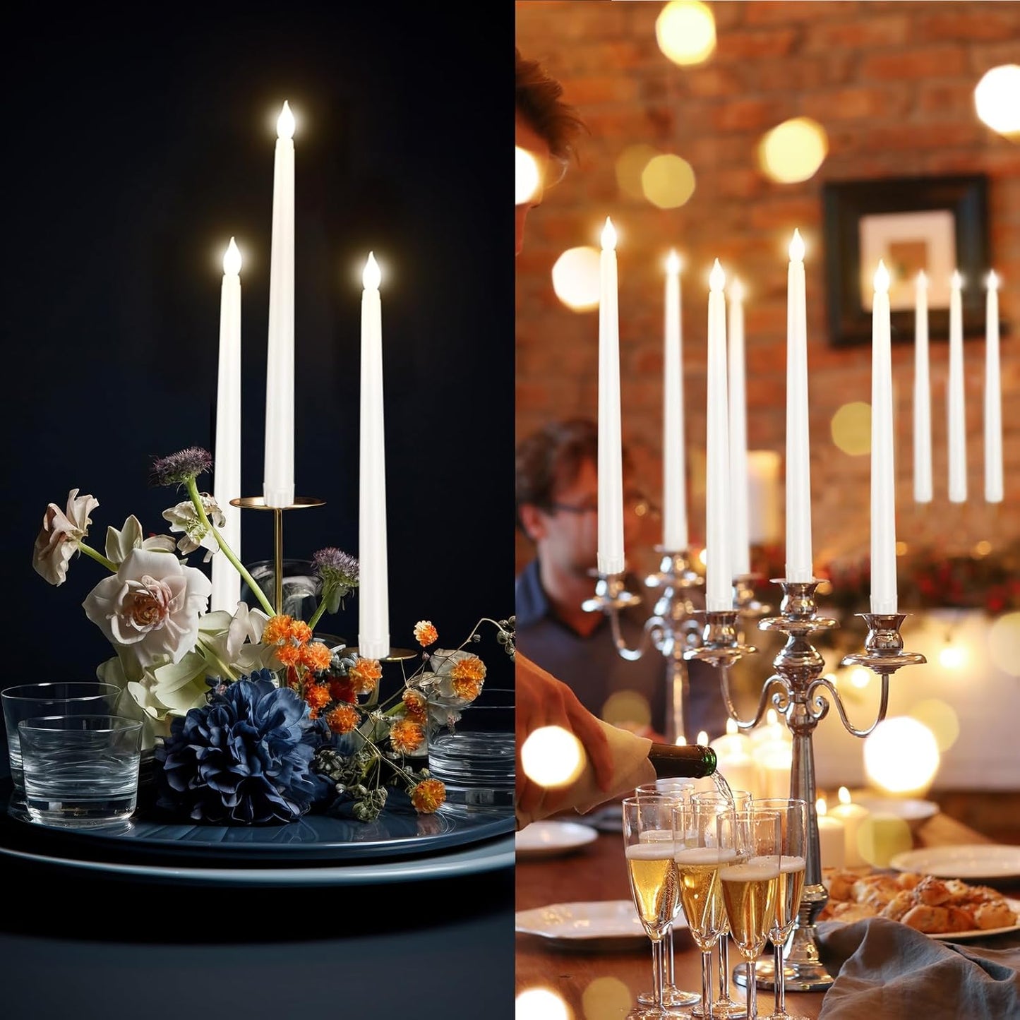 96pcs Flameless Flickering LED Taper Candles Bulk Battery Operated Candles for Christmas Halloween Birthday Wedding Party, (Ivory, 11 inch, 96pcs)