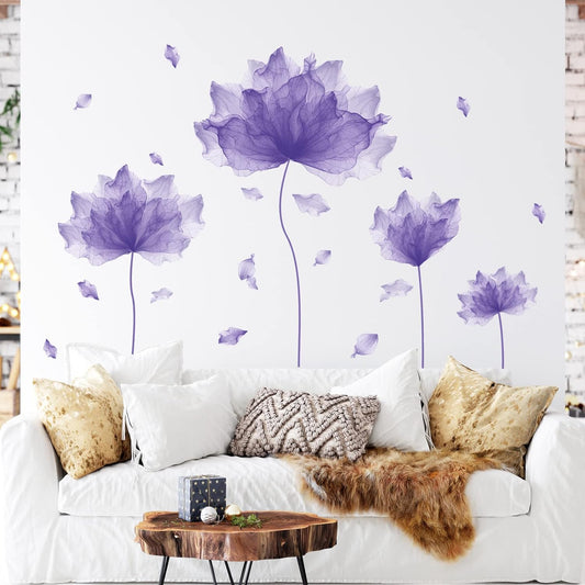 39.3'' x 32.6'' Huge Flower Petal Wall Decals Living Room Floral Wall Stickers Removable Peel and Stick Waterproof Wall Art Decor Stickers for Bedroom Bathroom Office (Purple)