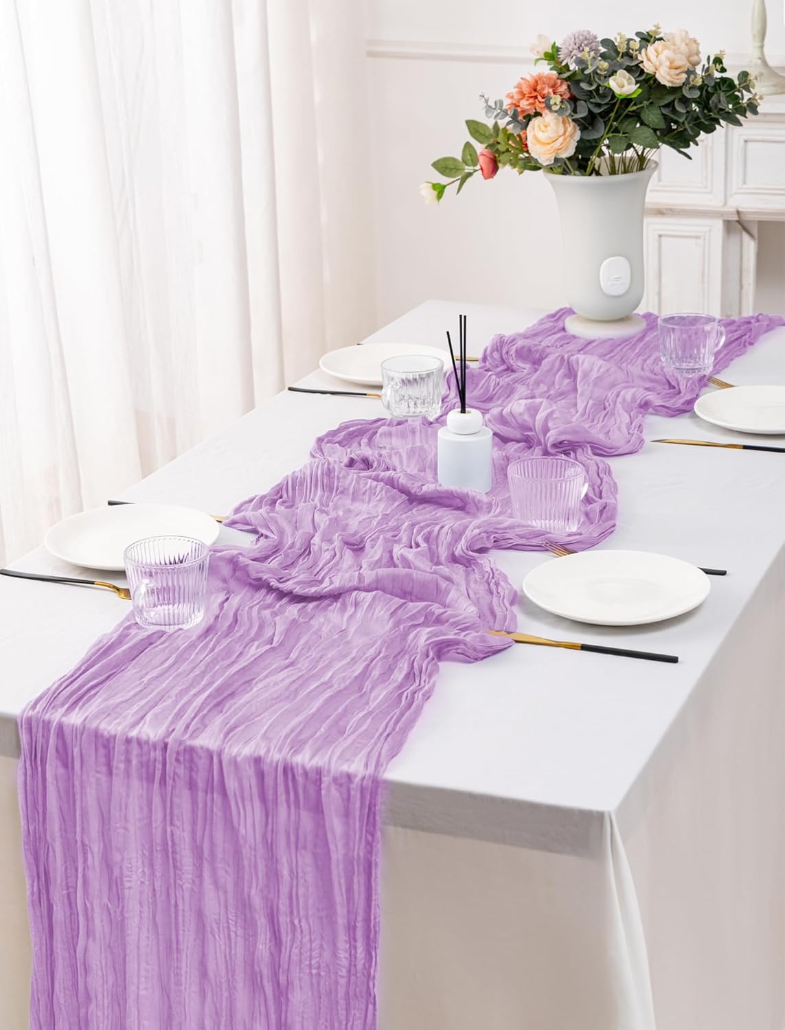 12 Pack Lavender Table Runner 10FT Cheesecloth Table Runner 21 x 120 inch Boho Gauze Cheese Cloth Table Runner Rustic Sheer Table Runner for Party Wedding Bridal Baby Shower Birthday Table Decor