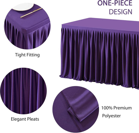 1 Pack Purple Rectangle Table Clothes for 6 Foot Tables, Polyester Wrinkle Free Fitted Tablecloths 6ft Stretch Table Cover with Skirt for Wedding, Birthday, Parties, Trade Show, Craft Show