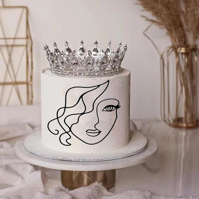 Lady Face Cake Topper, Personalized Acrylic Minimalist Art Lady Girls Cake Topper Vintage Artificial Rose Flower Wedding Cake Toppers for Birthday Party Wedding Bridal Shower