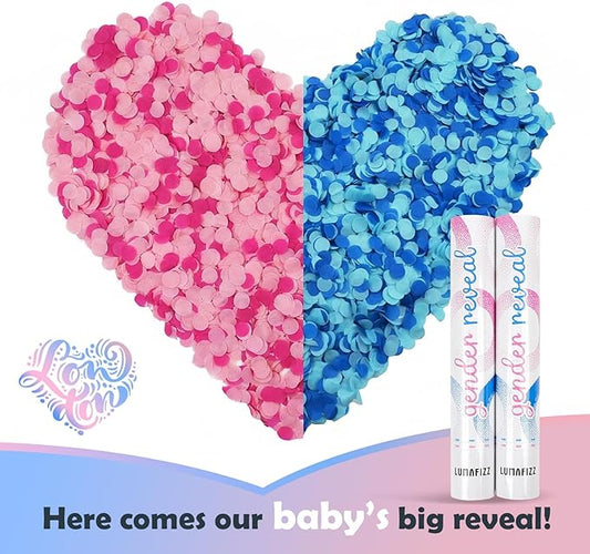 Gender Reveal Confetti Cannon - Biodegradable Confetti Poppers - Pink & Blue, 2 Pack - Party Supplies Pop Gun-Cannon for Boy or Girl Baby Reveal Party Supplies (1Pink +1Blue)
