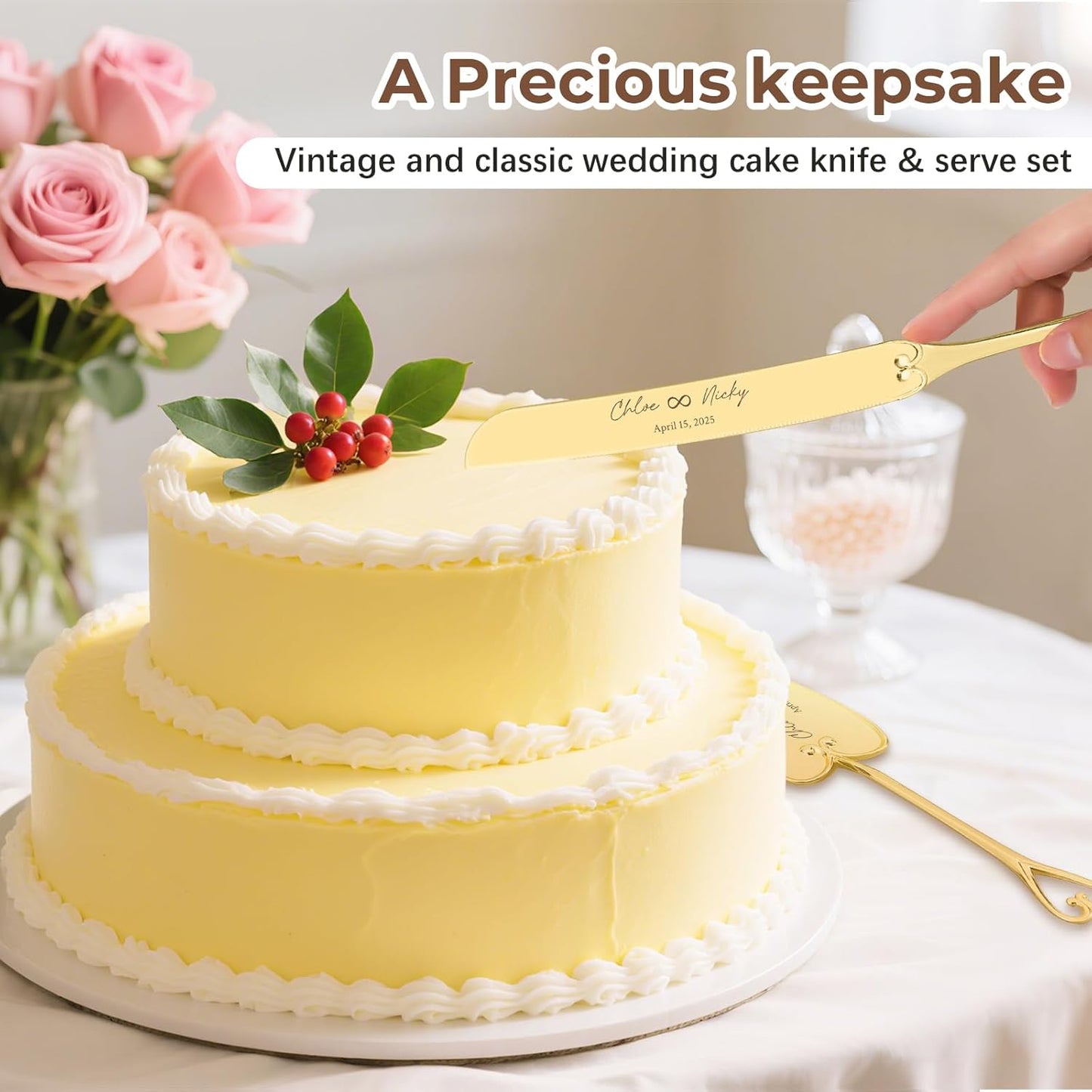 Custom Cake Cutting Set for Wedding Cake Knife and Server Set Personalized Gold Cake Cutter Gift for Anniversary Birthday Christmas
