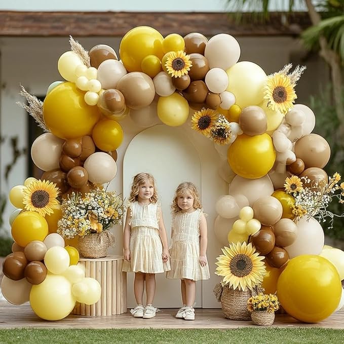 Balloon Garland Arch Kit Pastel Yellow Blush White Sand Brown Balloons Double Stuffed Mustard Yellow Bee Balloons for Neutral Baby Shower Wedding Birthday Gender Reveal Party Decorations