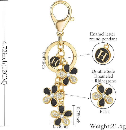 XGALBLA Cute Flower Crystals Rhinestone Initial Letter Keychain for Women, Bag Charms Bling Sparkly Enameled Keychain Handbag