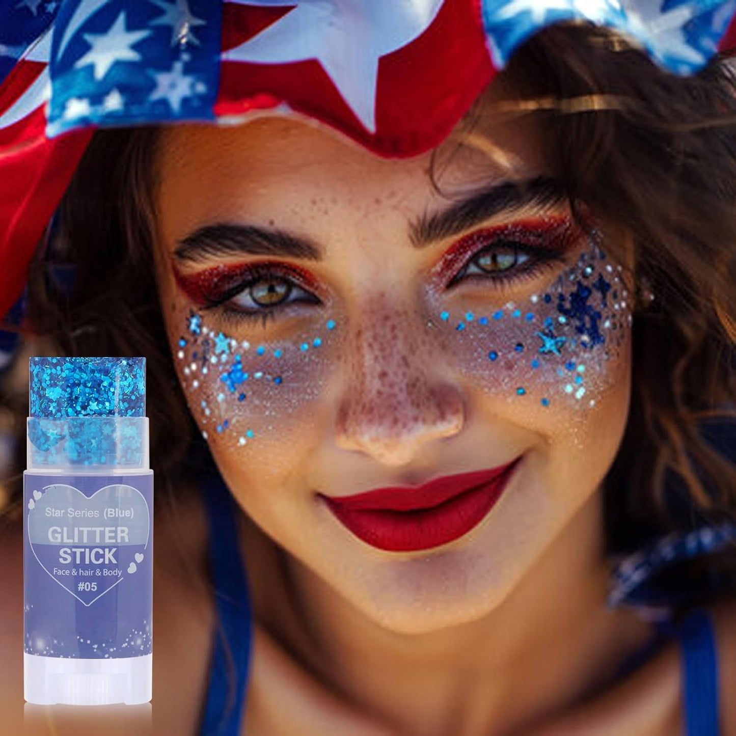 Blue Hair Glitter Stick,Rave Carnival Accessories Chunky Sequins Face Glitter,Singer Concert Body Glitter for Kids Women, Waterproof Halloween Glitter Makeup Paint for Parties,Festival