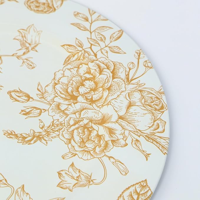 Efavormart 6 Pack White Gold Floral Acrylic Charger Plates in French Toile Pattern, Round Dinner Charger Event Tabletop Decor - 13"