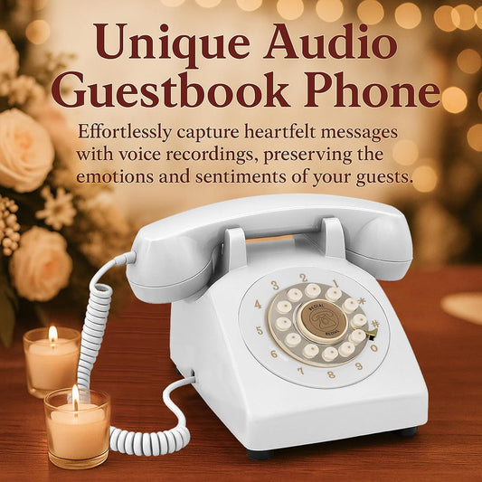 Audio Guest Book Wedding Phone, Retro Audio Phone Guestbook with Clear Voice Recording for Wedding Reception, Bridal Shower, Birthday, Baby Shower, Anniversary, Engagement (White)