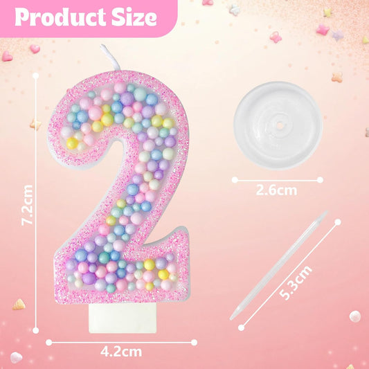 Zlongron Birthday Number Candles, Handmade Macaron 3D Flash Number 2 Candle, Suitable for Girls and Boys' Birthdays, Weddings, Anniversaries, Theme Party Cake Decorations