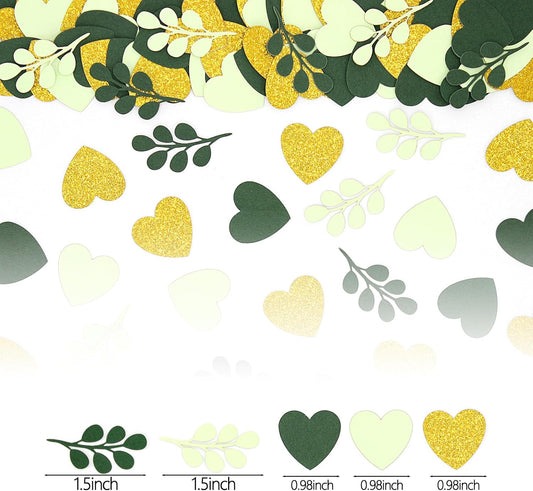 200PC Sage Green Heart Confetti for Wedding Baby Shower Engagement Birthday Bachelorette Party Decorations Greenery Eucalyptus Leaves Table Scatter for Bridal Shower Decor
