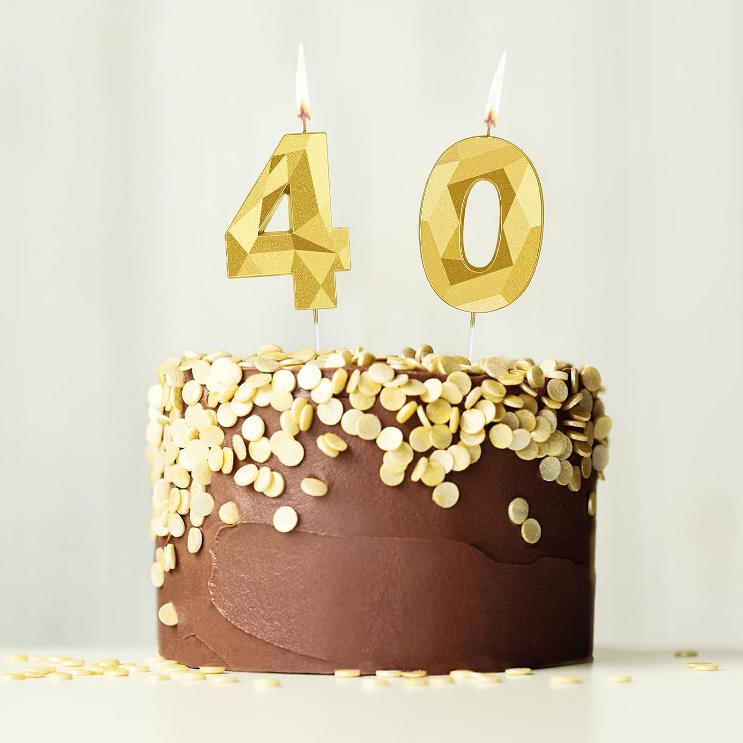 Nuanchu 40th Birthday Candles, Number 40 Happy Birthday Cake Topper 3D Diamond Shape Numeral Sparkler Candles for Men Women Party Wedding Decoration Theme Party (Gold)