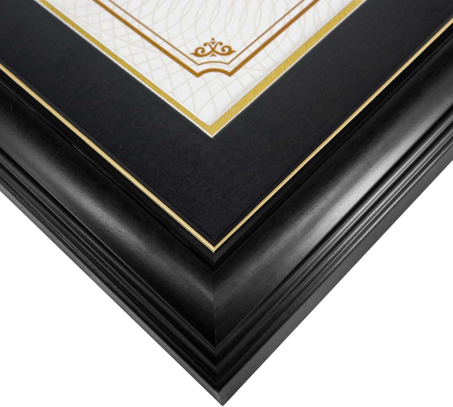 GraduationMall 11x17 Black Wood Diploma Frame with Tassel Holder for 8.5x11 Certificate Document,Real Glass,Black over Gold Mat