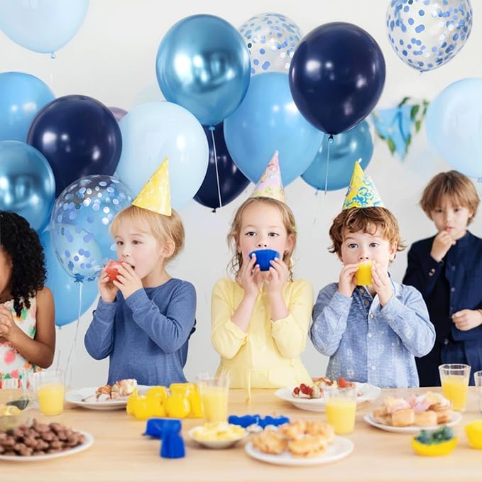 Zesliwy Blue Confetti Balloons Set,50Pcs 12 Inch Navy Light Metallic Blue Balloon Kit Pastel Pale Blue Latex Balloon with Ribbon for Birthday Wedding Graduation Anniversary Party Decorations