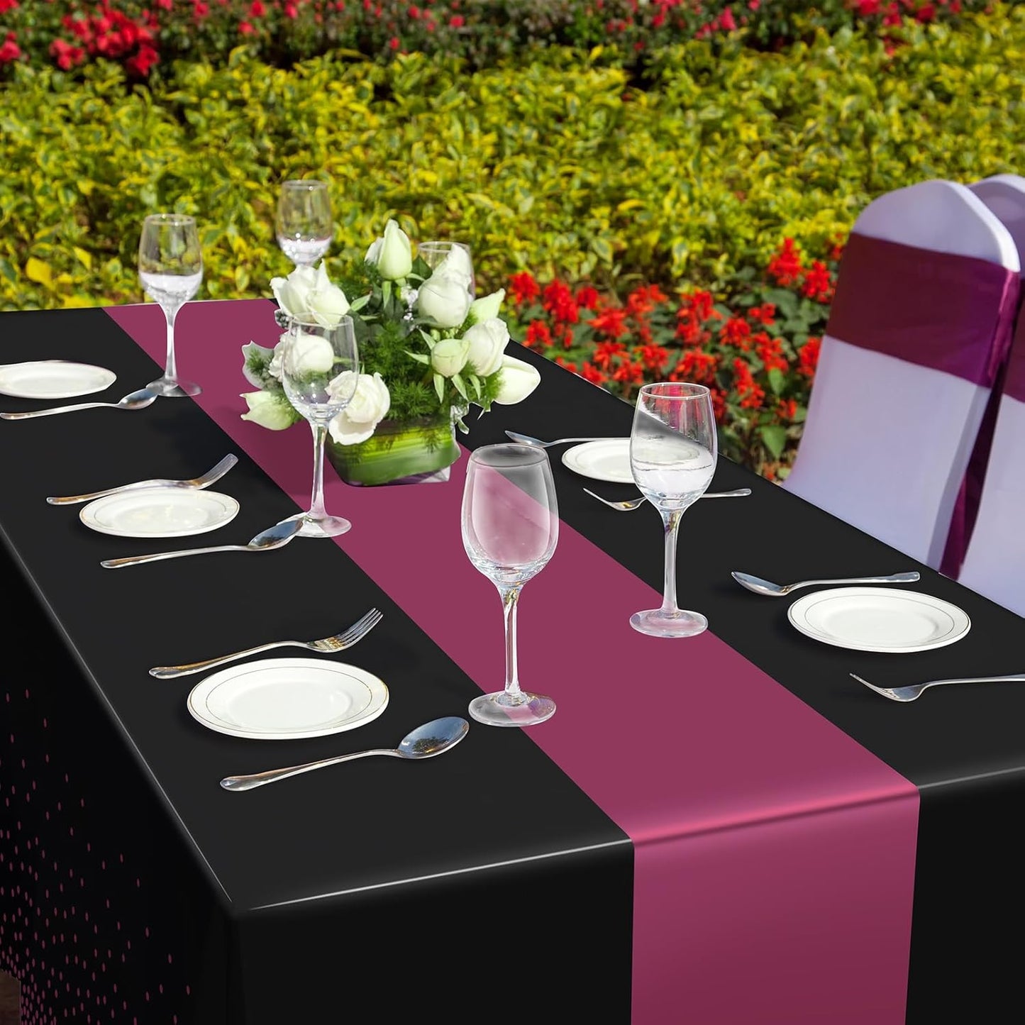 3Pcs Black and Maroon Purple Tablecloth Party Decorations,Plastic Black Table Cloth Printed Maroon Purple Table Runner Disposable Rectangle Table Cover for Birthday Wedding Graduation Party,54x108Inch