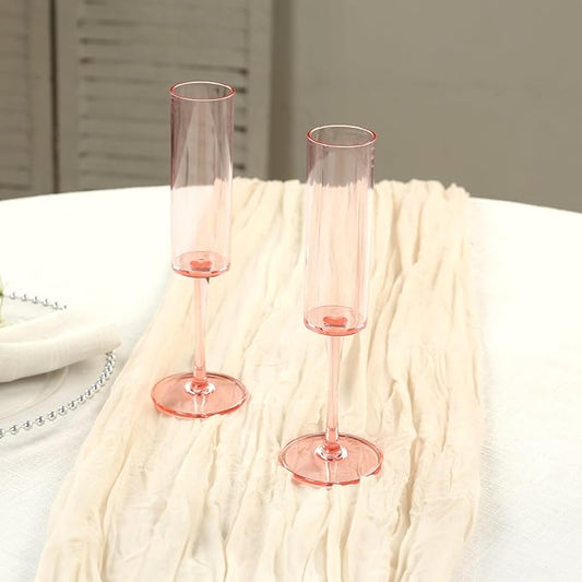 Efavormart 6 Pack Transparent Blush Reusable Plastic Champagne Flute Glasses in Cylindrical Shape, 6oz Wine Mimosa Glass Goblets with Long Stems - 9.5" Tall
