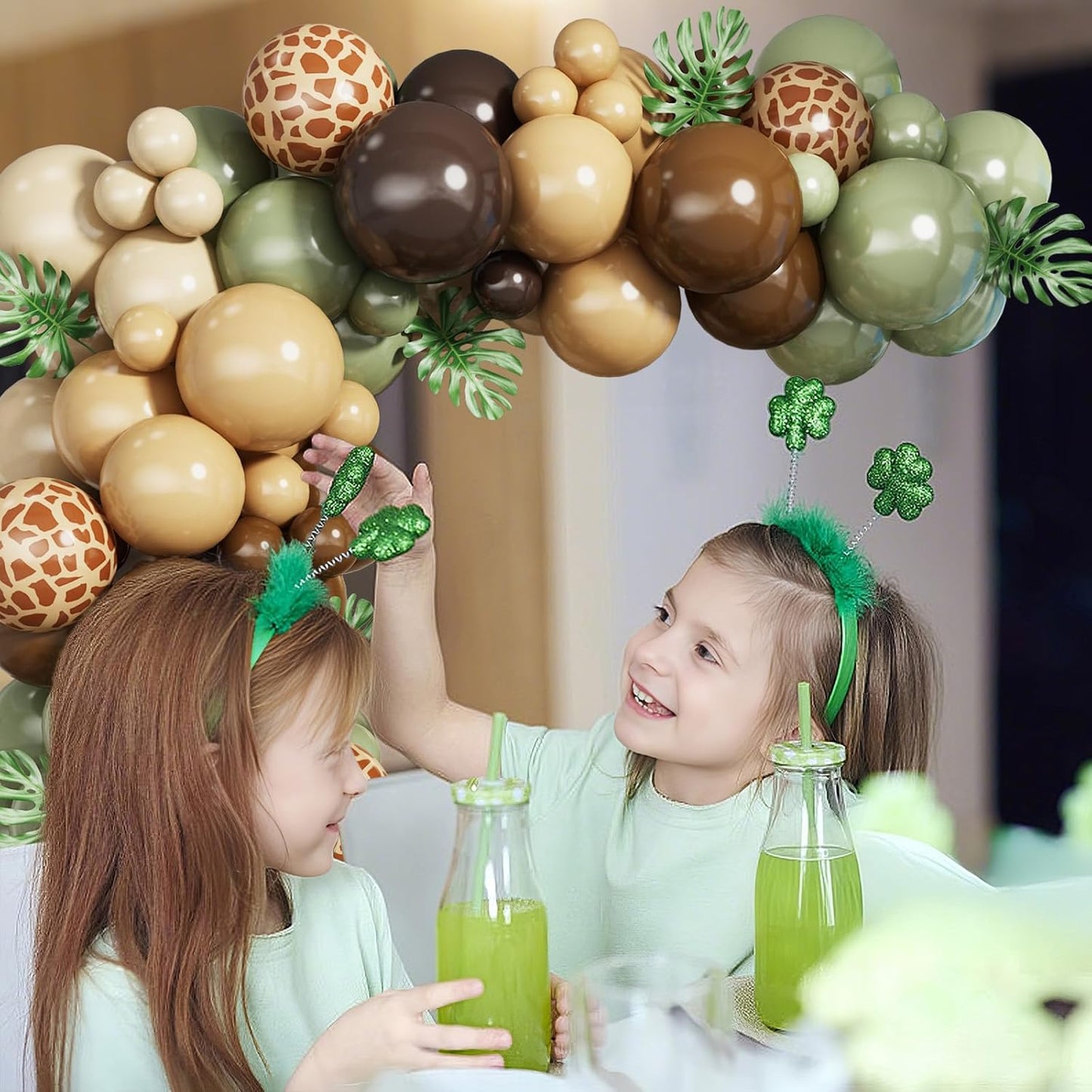 Sage Green Brown Balloon Garland Kit Olive Green Gold Safari Balloons Arch Animal Print Balloons Woodland Camo Army Green Dark Brown Coffee Nude Balloon for Jungle Hunting Wild Birthday Decor