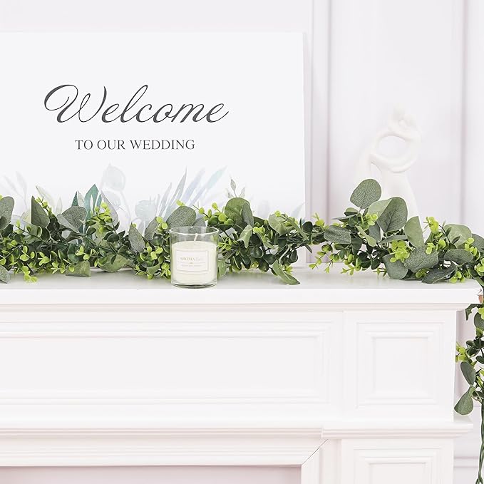 BonBloom's 4 Pack Artificial Eucalyptus Garland, 5.9ft Faux Silver Dollar Eucalyptus Greenery Garland Vines Fake Spring Garlands for Centerpieces Table Wedding Backdrop Arch Wall Party Mantle Decor