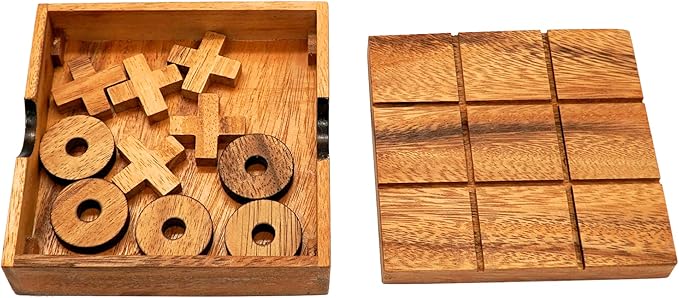 BSIRI Wooden Tic Tac Toe Game - Brain Teaser Puzzles for Adults Games and Unique Gifts, Coffee Table Decor Living Room Decor Modern Wood Decor (5.5 Inch)