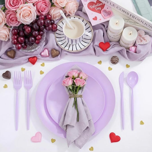 EI 150pcs Purple Plastic Plates for Party,Fancy Disposable Plates,Heavy Duty Plastic Dinnerware Set for Wedding,Easter,Afternoon Tea Party,Spring,Mother's Day,Valentine's Day