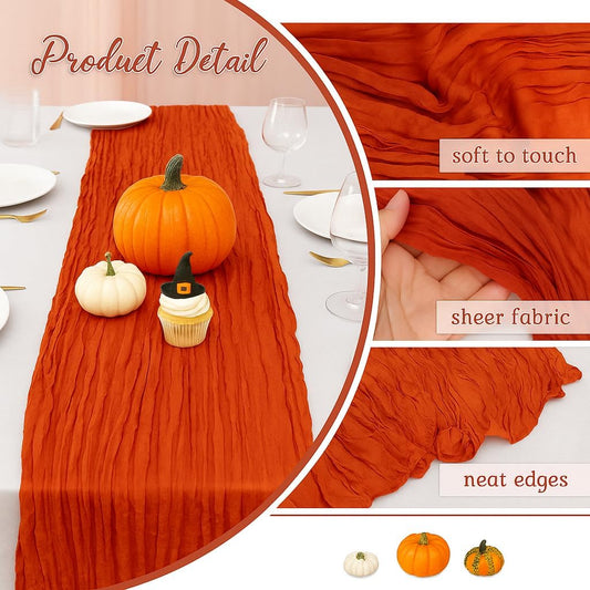 6 Pack Terracotta Cheesecloth Table Runner, 120 Inch Boho Gauze Table Runner Long Sheer Fabric for Wedding Baby Shower Birthday Party Centerpiece Decoration