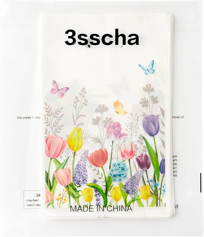 3sscha 50Pcs Spring Floral Tulip Party Favor Bags - Springtime Flower Plastic Waterproof Goodie Bag Bloom Butterfly Rectangular Gift Pack for Kids Birthday Baby Shower Decoration Party Supplies