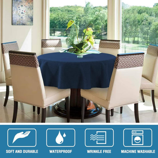 H.VERSAILTEX Linen Textured Tablecloth Round 70 inch Waterproof Decorative Table Cloth Spill-Proof Linen Look Cover for Party Table Extra Soft and Thick Fabric Wrinkle Free, Heather Navy