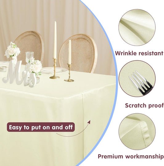 HolidayIdeas Fitted Table Covers - 96 x 30 Inch - 2 Pack Rectangle Tablecloths for 8 Foot Folding Tables, Butter Cream Polyester Fabric Tablecloth for Parties, Holiday Dinner, Wedding, Trade Show,